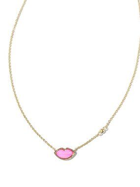 Lips Gold Pendant Necklace in Hot Pink Mother-of-Pearl